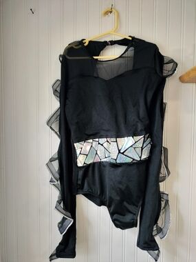 Black Long Sleeve Leotard with Holographic Mosaic Waistband Weissman Brand